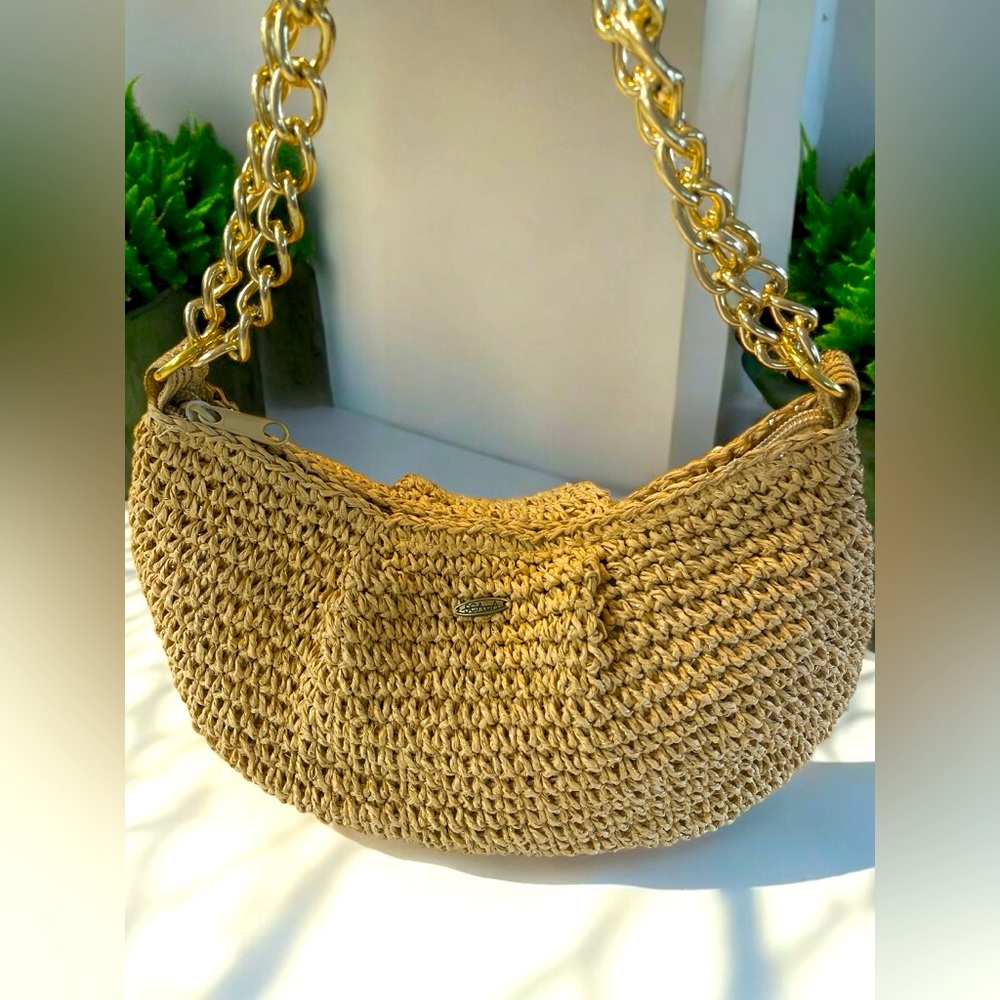 Scala Collezione Woven Summer Handbag with Adjustable Chain Strap